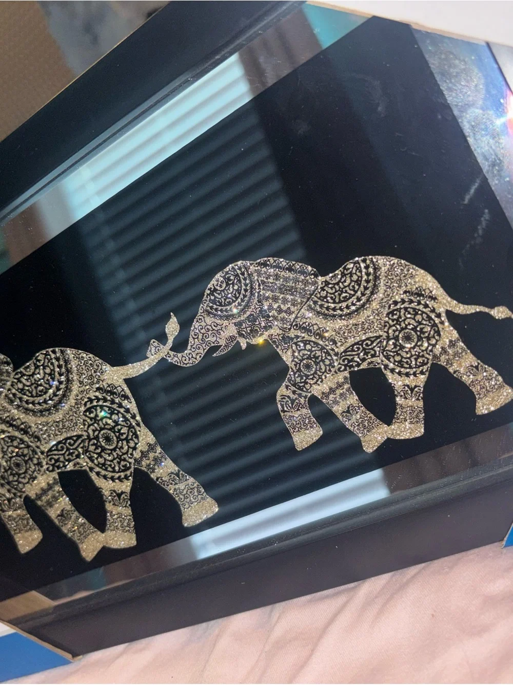 Interiors by design framed mirror with blinged out elephants